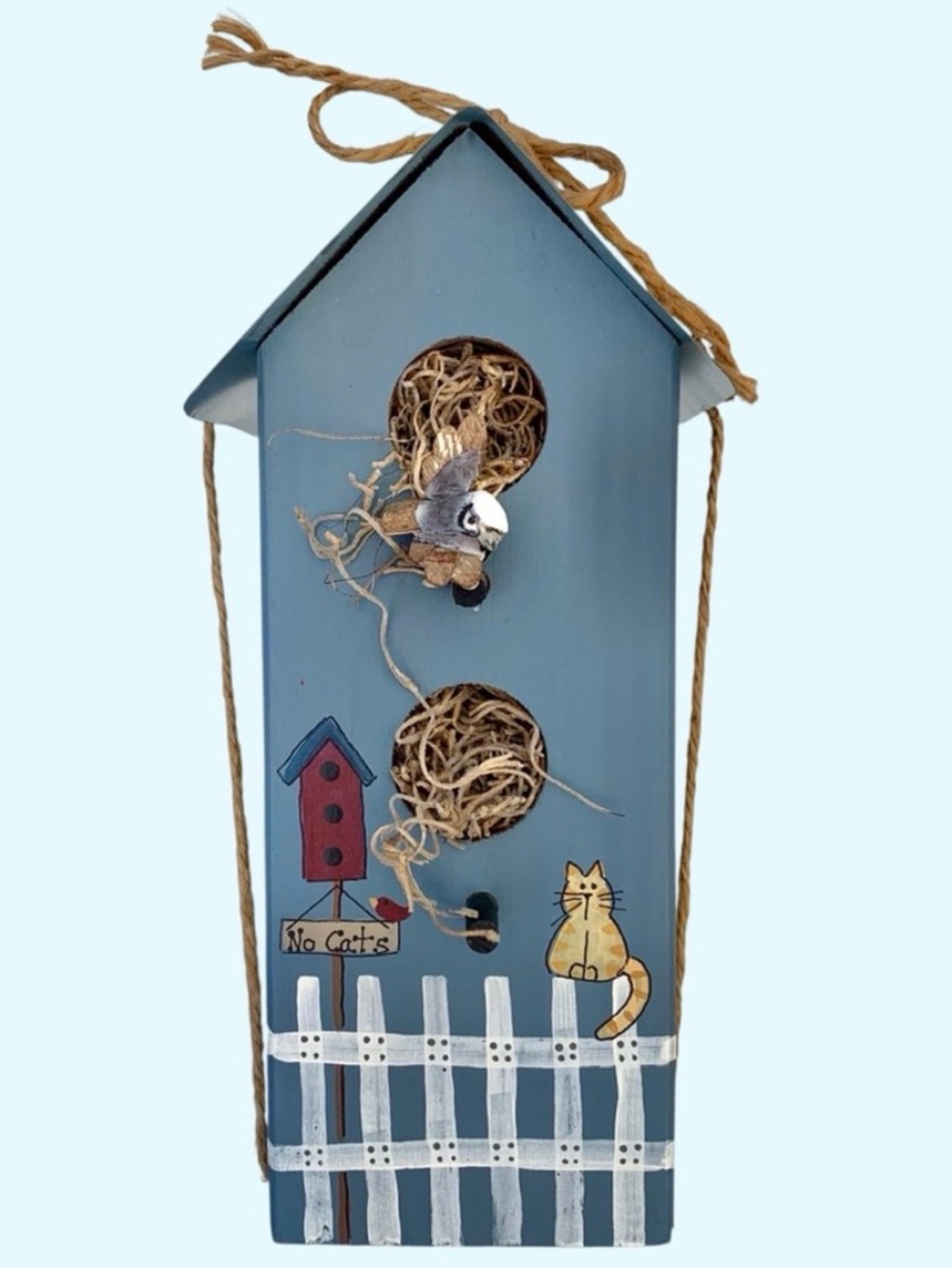 Handmade Blue Wooden Birdhouse Table Decoration